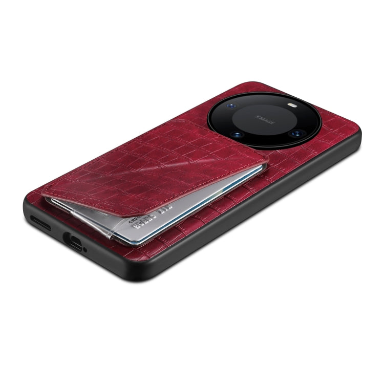 For Huawei Mate 60 Denior Crocodile Texture Holder Electroplating Phone Case(Red) by Denior