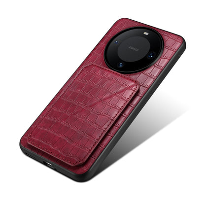 For Huawei Mate 60 Denior Crocodile Texture Holder Electroplating Phone Case(Red) by Denior