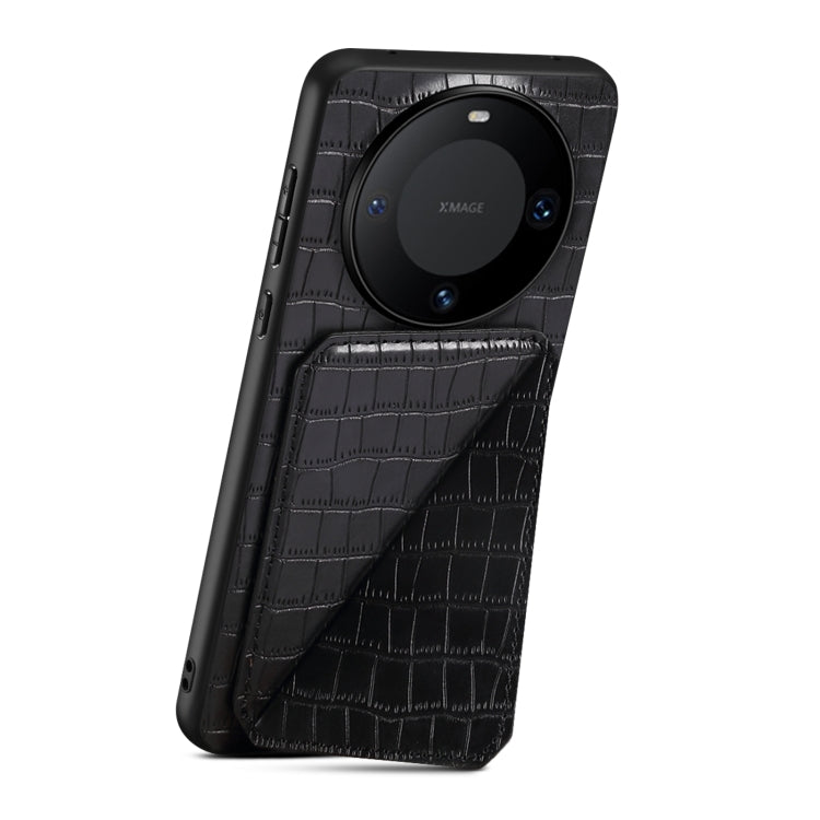 For Huawei Mate 60 Denior Crocodile Texture Holder Electroplating Phone Case(Black) by Denior