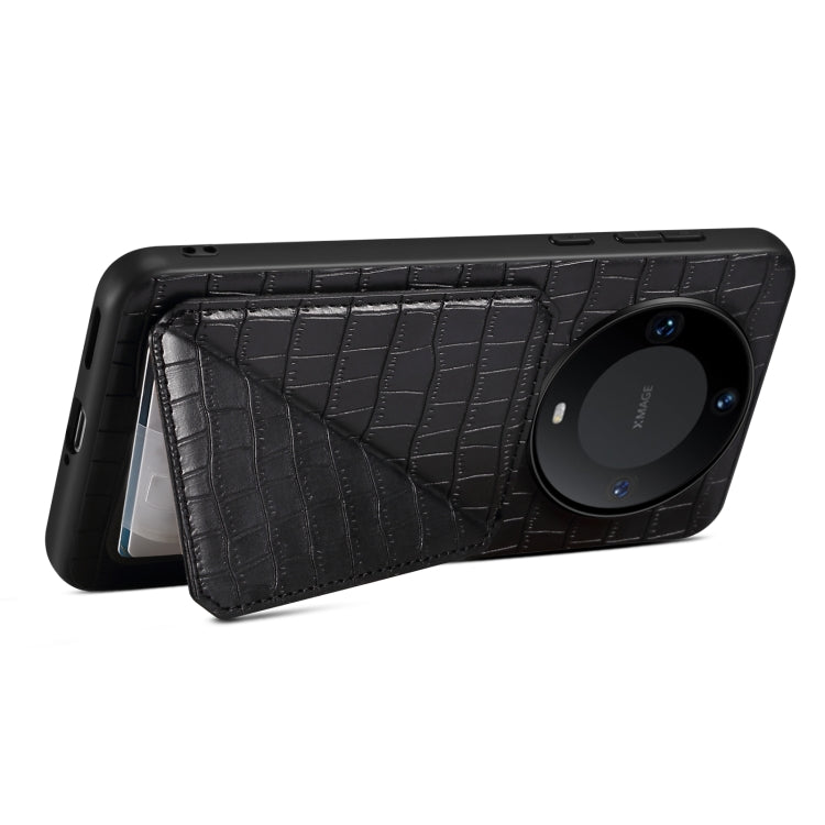 For Huawei Mate 60 Denior Crocodile Texture Holder Electroplating Phone Case(Black) by Denior