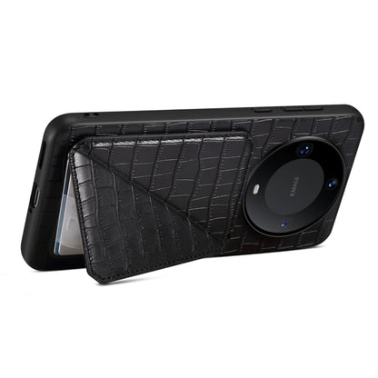 For Huawei Mate 60 Denior Crocodile Texture Holder Electroplating Phone Case(Black) by Denior