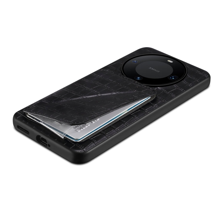 For Huawei Mate 60 Denior Crocodile Texture Holder Electroplating Phone Case(Black) by Denior