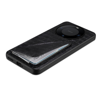 For Huawei Mate 60 Denior Crocodile Texture Holder Electroplating Phone Case(Black) by Denior