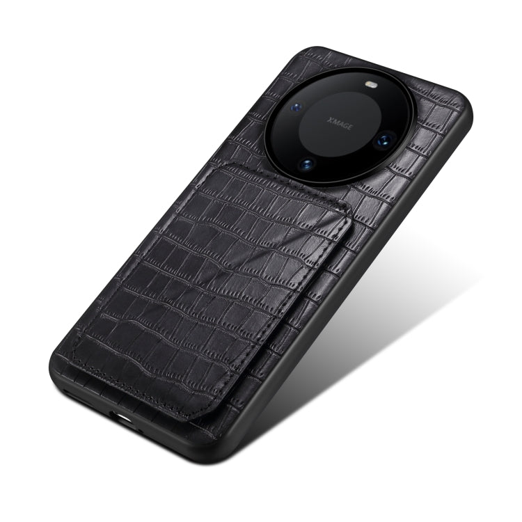 For Huawei Mate 60 Denior Crocodile Texture Holder Electroplating Phone Case(Black) by Denior