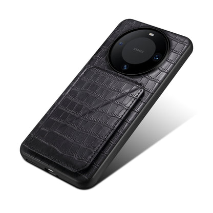 For Huawei Mate 60 Denior Crocodile Texture Holder Electroplating Phone Case(Black) by Denior