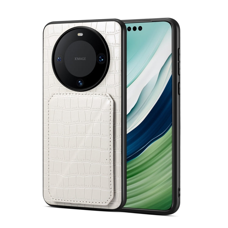 For Huawei Mate 60 Denior Crocodile Texture Holder Electroplating Phone Case(White) by Denior