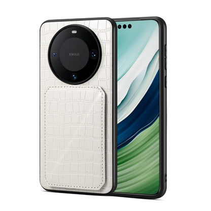 For Huawei Mate 60 Denior Crocodile Texture Holder Electroplating Phone Case(White) by Denior