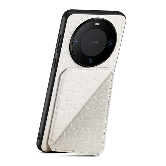 For Huawei Mate 60 Denior Crocodile Texture Holder Electroplating Phone Case(White) by Denior