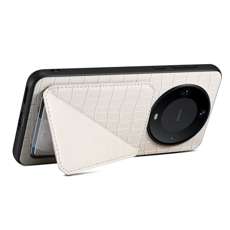 For Huawei Mate 60 Denior Crocodile Texture Holder Electroplating Phone Case(White) by Denior