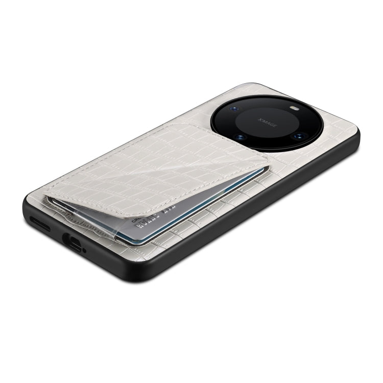 For Huawei Mate 60 Denior Crocodile Texture Holder Electroplating Phone Case(White) by Denior