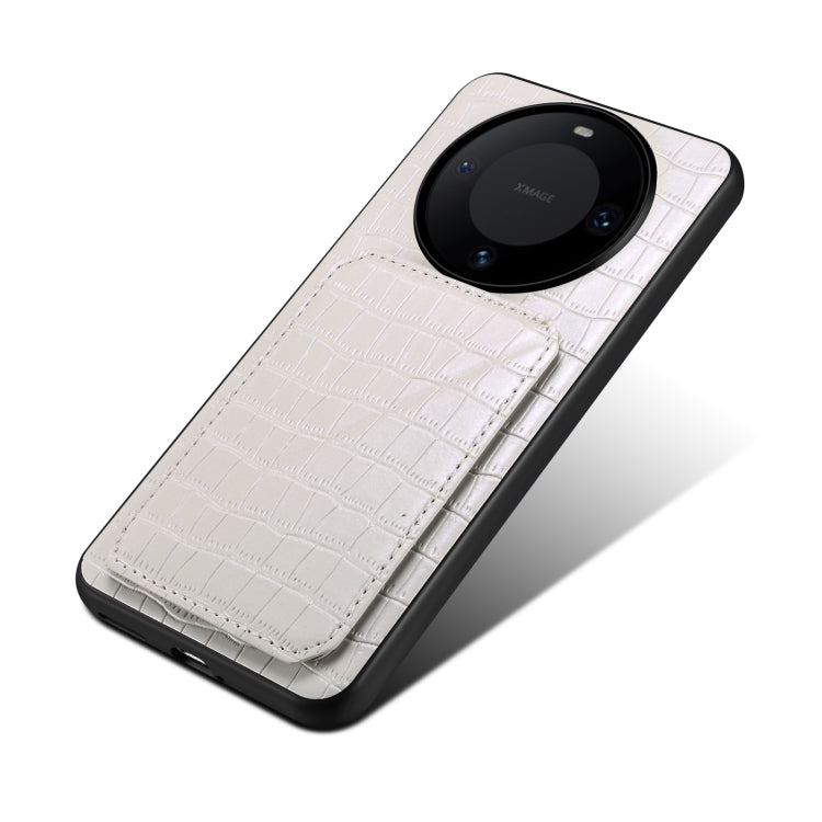 For Huawei Mate 60 Denior Crocodile Texture Holder Electroplating Phone Case(White) by Denior