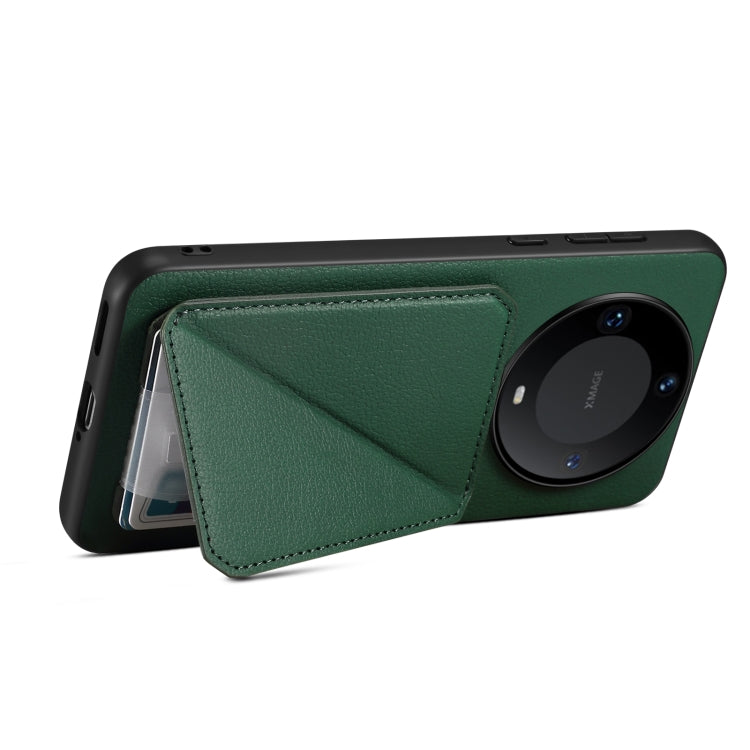 For Huawei Mate 60 Denior Calf Texture Holder Electroplating Phone Case(Green) by Denior