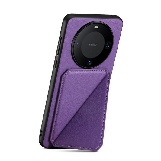 For Huawei Mate 60 Denior Calf Texture Holder Electroplating Phone Case(Purple) by Denior
