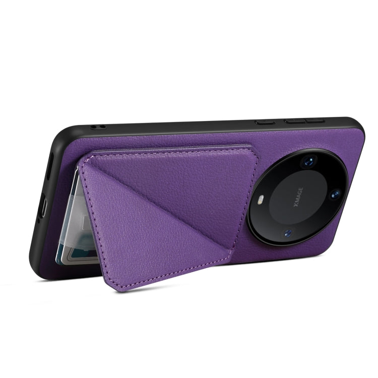 For Huawei Mate 60 Denior Calf Texture Holder Electroplating Phone Case(Purple) by Denior