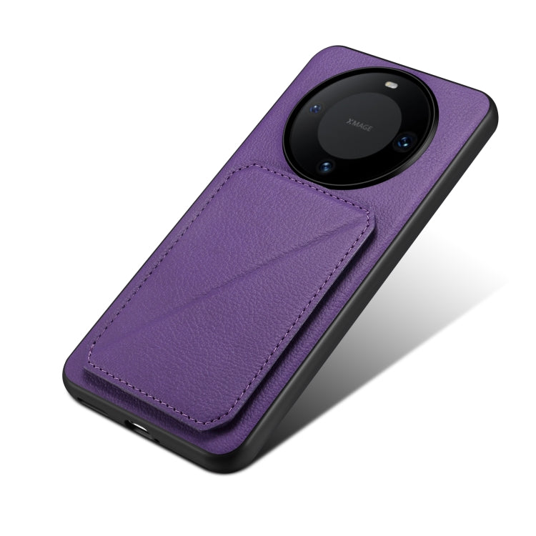 For Huawei Mate 60 Denior Calf Texture Holder Electroplating Phone Case(Purple) by Denior