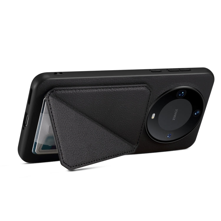 For Huawei Mate 60 Denior Calf Texture Holder Electroplating Phone Case(Black) by Denior