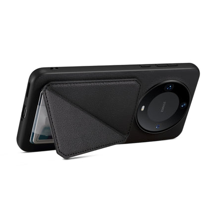 For Huawei Mate 60 Denior Calf Texture Holder Electroplating Phone Case(Black) by Denior