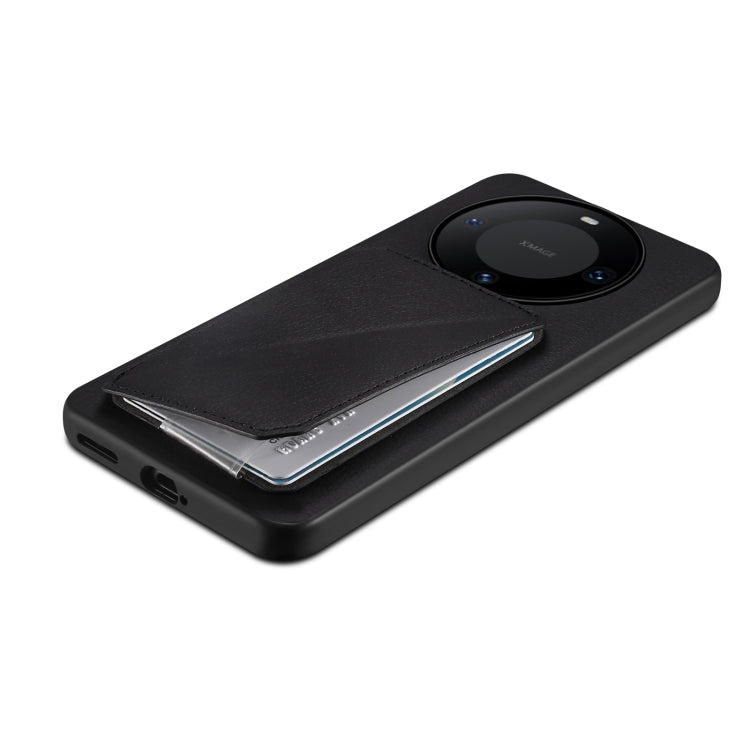 For Huawei Mate 60 Denior Calf Texture Holder Electroplating Phone Case(Black) by Denior