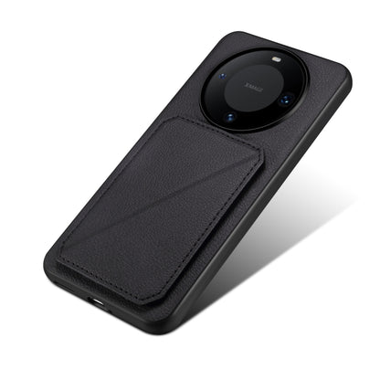 For Huawei Mate 60 Denior Calf Texture Holder Electroplating Phone Case(Black) by Denior