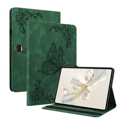 For Honor Pad 9 12.1 Butterfly Flower Embossed Leather Tablet Case(Green) by bashfashion