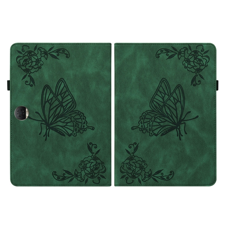 For Honor Pad 9 12.1 Butterfly Flower Embossed Leather Tablet Case(Green) by bashfashion