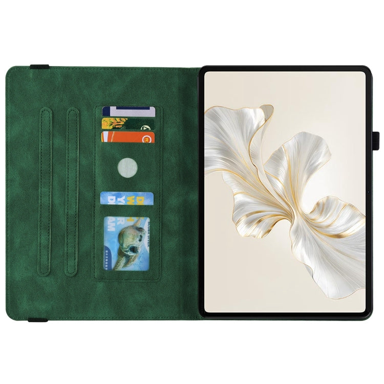 For Honor Pad 9 12.1 Butterfly Flower Embossed Leather Tablet Case(Green) by bashfashion