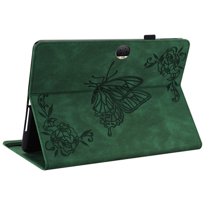 For Honor Pad 9 12.1 Butterfly Flower Embossed Leather Tablet Case(Green) by bashfashion