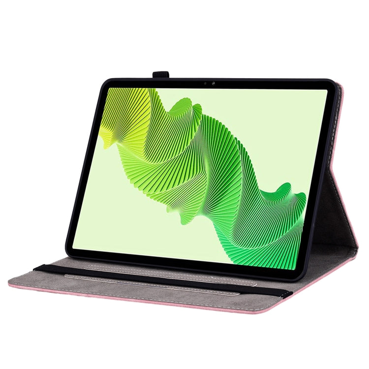 For Realme Pad 2 Butterfly Rose Embossed Leather Tablet Case(Pink) by bashfashion