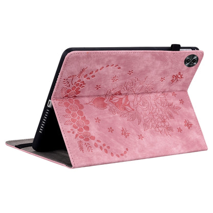 For Realme Pad 2 Butterfly Rose Embossed Leather Tablet Case(Pink) by bashfashion