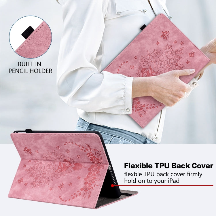 For Realme Pad 2 Butterfly Rose Embossed Leather Tablet Case(Pink) by bashfashion