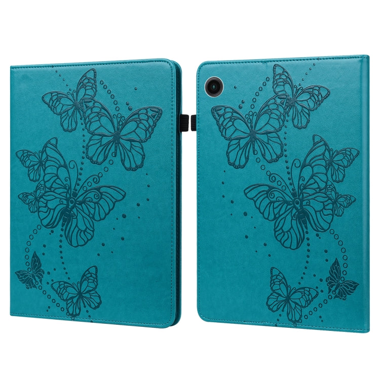 For Samsung Galaxy Tab A11 / A9 Embossed Butterfly Pattern Horizontal Flip Leather Tablet Case(Blue) by bashfashion