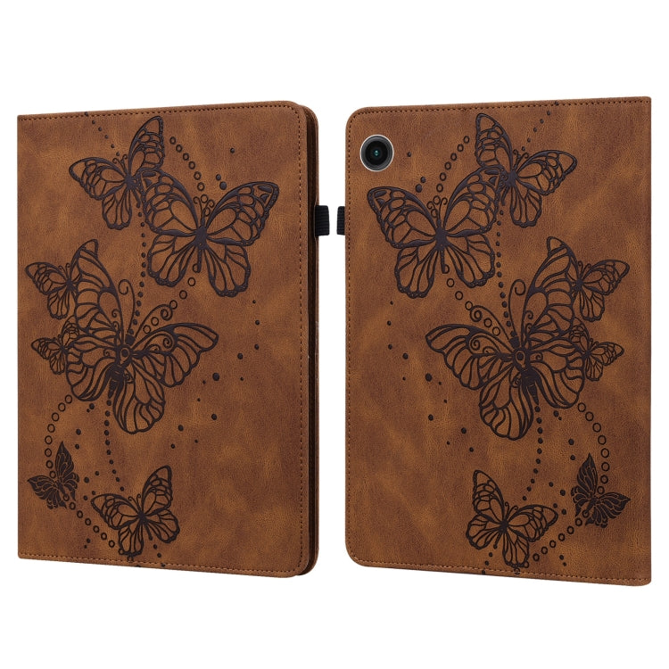 For Samsung Galaxy Tab A11 / A9 Embossed Butterfly Pattern Horizontal Flip Leather Tablet Case(Brown) by bashfashion