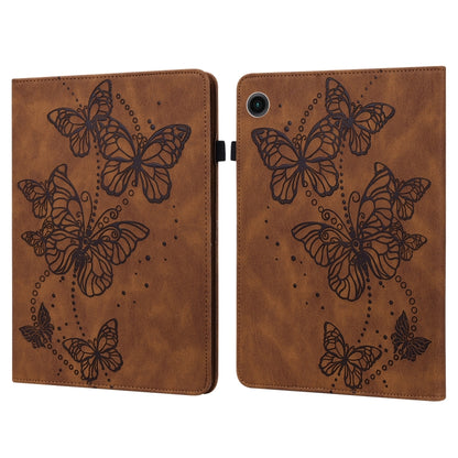 For Samsung Galaxy Tab A11 / A9 Embossed Butterfly Pattern Horizontal Flip Leather Tablet Case(Brown) by bashfashion