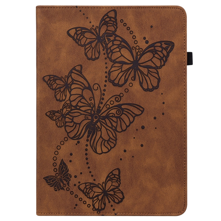 For Samsung Galaxy Tab A11 / A9 Embossed Butterfly Pattern Horizontal Flip Leather Tablet Case(Brown) by bashfashion