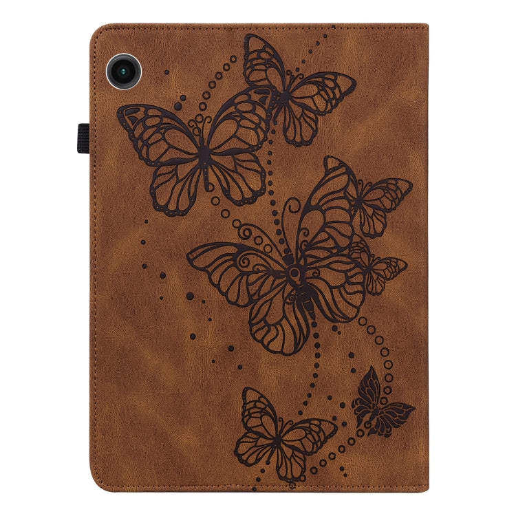 For Samsung Galaxy Tab A11 / A9 Embossed Butterfly Pattern Horizontal Flip Leather Tablet Case(Brown) by bashfashion