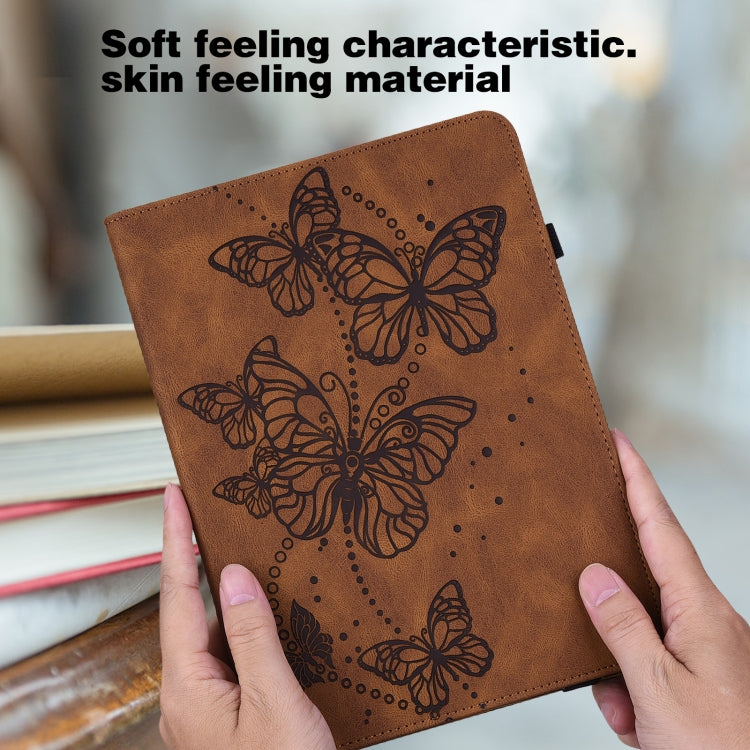 For Samsung Galaxy Tab A11+ / A9+ Embossed Butterfly Pattern Horizontal Flip Leather Tablet Case(Brown) by bashfashion