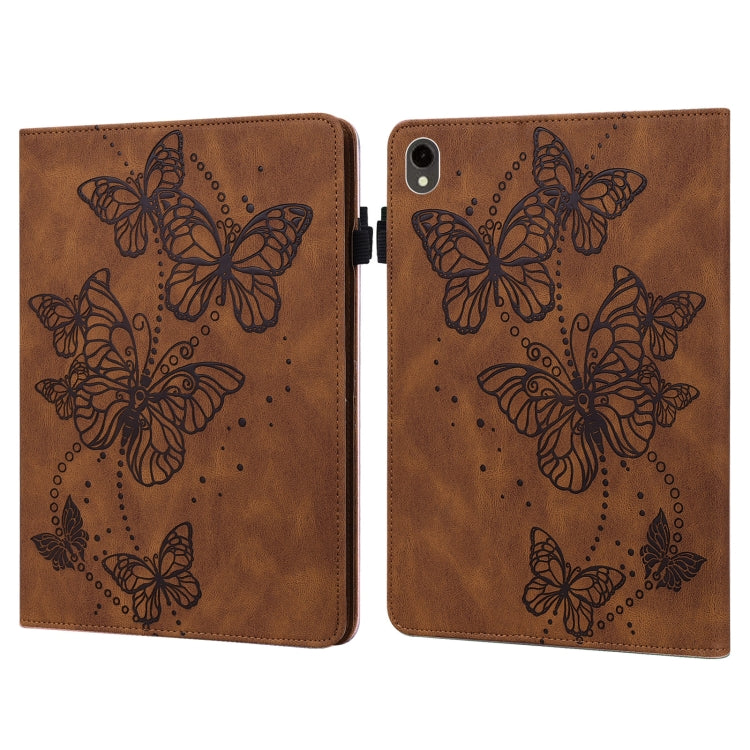 For Samsung Galaxy Tab S9 Embossed Butterfly Pattern Horizontal Flip Leather Tablet Case(Brown) by bashfashion