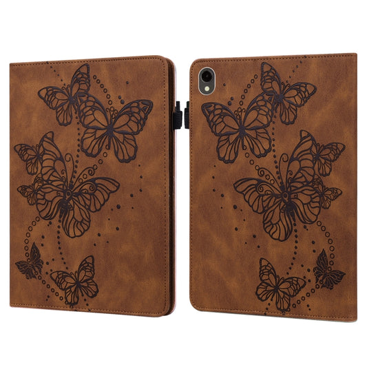 For Samsung Galaxy Tab S9 Embossed Butterfly Pattern Horizontal Flip Leather Tablet Case(Brown) by bashfashion