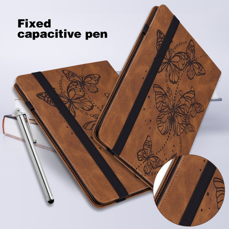 For Samsung Galaxy Tab S9 Embossed Butterfly Pattern Horizontal Flip Leather Tablet Case(Brown) by bashfashion