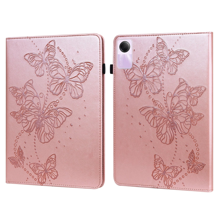 For Xiaomi Redmi Pad SE Embossed Butterfly Pattern Horizontal Flip Leather Tablet Case(Pink) by bashfashion