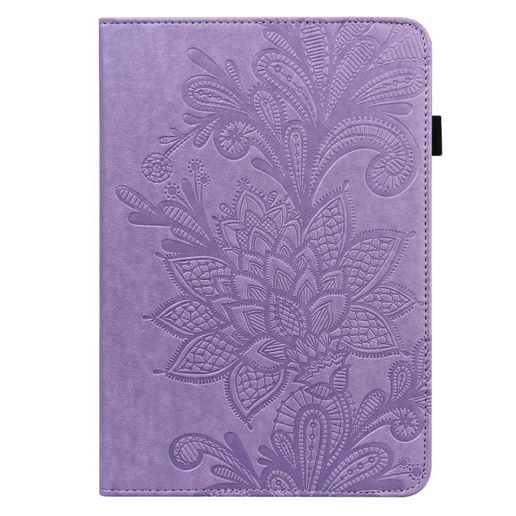 For Samsung Galaxy Tab S9 Lace Flower Embossing Pattern PU Tablet Case(Purple) by bashfashion