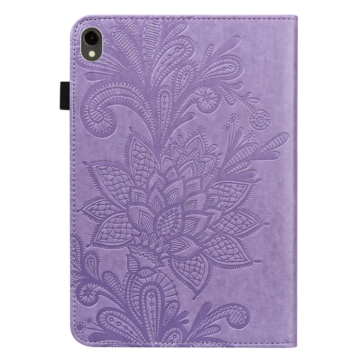 For Samsung Galaxy Tab S9 Lace Flower Embossing Pattern PU Tablet Case(Purple) by bashfashion