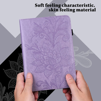 For Samsung Galaxy Tab S9 Lace Flower Embossing Pattern PU Tablet Case(Purple) by bashfashion