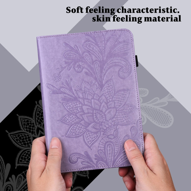 For Samsung Galaxy Tab S9 Lace Flower Embossing Pattern PU Tablet Case(Purple) by bashfashion