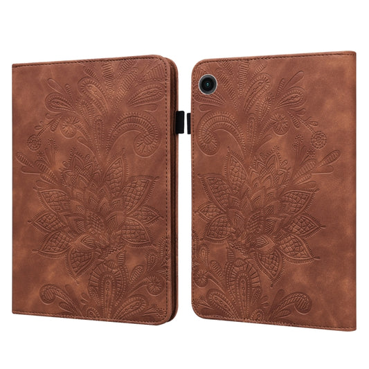 For Samsung Galaxy Tab A11 / A9 Lace Flower Embossing Pattern PU Tablet Case(Brown) by bashfashion