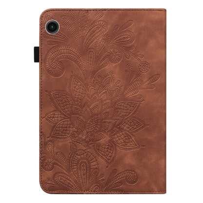 For Samsung Galaxy Tab A11 / A9 Lace Flower Embossing Pattern PU Tablet Case(Brown) by bashfashion