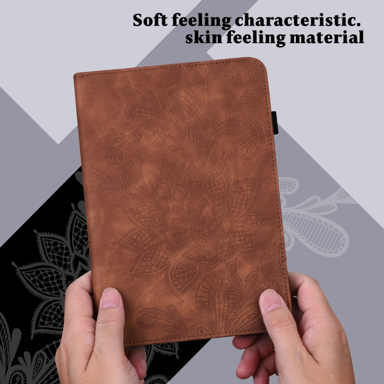 For Samsung Galaxy Tab A11 / A9 Lace Flower Embossing Pattern PU Tablet Case(Brown) by bashfashion