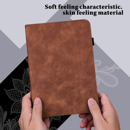 For Samsung Galaxy Tab A11 / A9 Lace Flower Embossing Pattern PU Tablet Case(Brown) by bashfashion