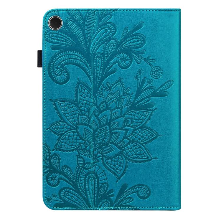 For Samsung Galaxy Tab A11+ / A9+ Lace Flower Embossing Pattern PU Tablet Case(Blue) by bashfashion