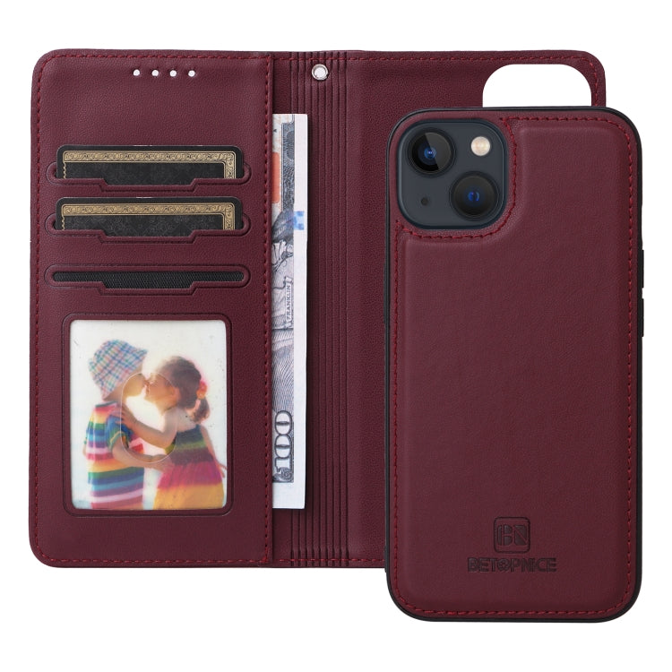 For iPhone 13 / 14 BETOPNICE BN-005 2 in 1 Detachable Imitate Genuine Leather Phone Case(Wine Red) by BETOPNICE